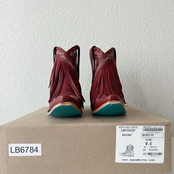 Lane SENITA FALLS Womens Cowboy Bootie 8 Red Fringe Western Short Cowgirl Boots - Picture 10 of 11